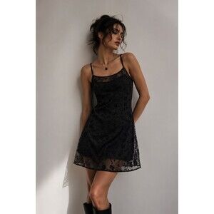 Black Lined Floral Mesh Dress 2X Coquette Y2K Fairy Grunge Whimsygoth